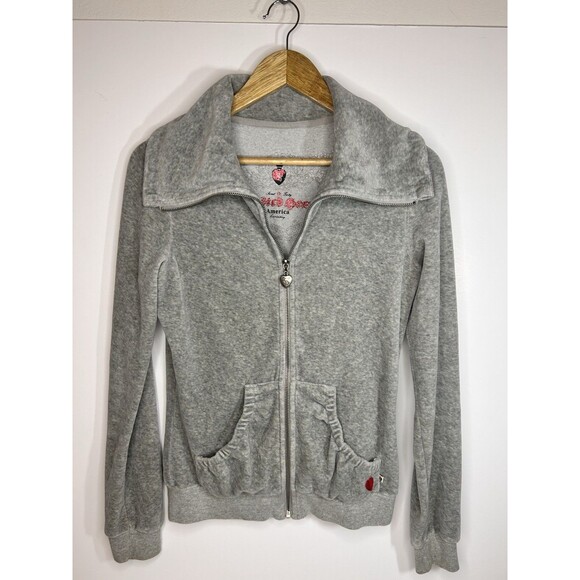 Twisted heart Y2k  Velour Zip Up jacket  Rhinestone Wings gray Size Small/medium - Picture 1 of 13
